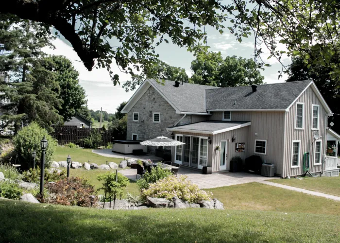 Huntington House B&B backyard view of gardens in Stirling, Ontario